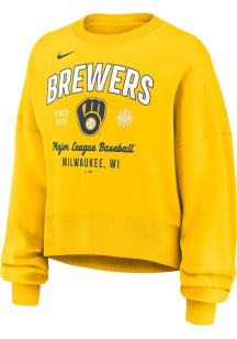 Nike Milwaukee Brewers Womens Yellow Fangear Crew Sweatshirt