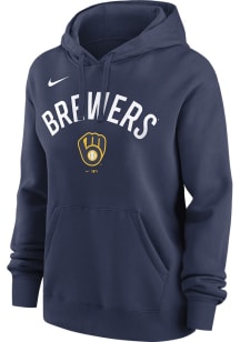 Nike Milwaukee Brewers Womens Navy Blue Slant Hooded Sweatshirt