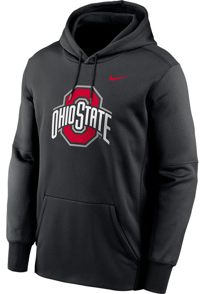 Nike Mens BLACK Ohio State Buckeyes Primary Logo Therma Hoodie