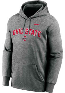 Mens Ohio State Buckeyes Charcoal Nike Arch Mascot Therma Long Sleeve Hoodie