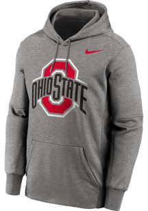 Mens Ohio State Buckeyes Grey Nike Primary Logo Therma Long Sleeve Hoodie