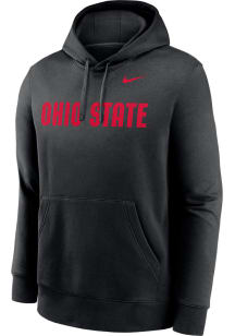 Mens Ohio State Buckeyes Black Nike Wordmark Club Fleece Hooded Sweatshirt