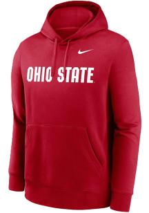 Mens Ohio State Buckeyes Red Nike Wordmark Club Fleece Hooded Sweatshirt