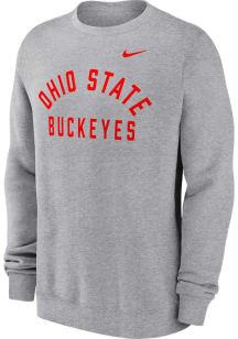 Mens Ohio State Buckeyes Grey Nike Arch Name Club Fleece Crew Sweatshirt