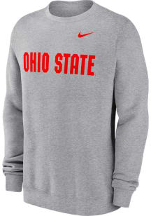 Mens Ohio State Buckeyes Grey Nike Wordmark Club Fleece Crew Sweatshirt