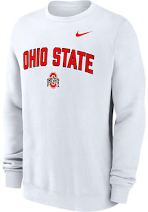 Nike Ohio State Buckeyes Mens White Arch Mascot Club Fleece Long Sleeve Crew Sweatshirt