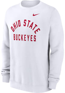 Mens Ohio State Buckeyes White Nike Arch Name Club Fleece Crew Sweatshirt