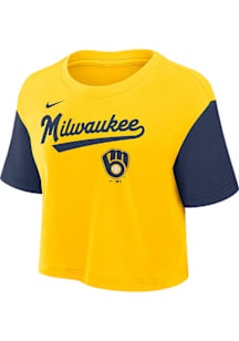 Nike Milwaukee Brewers Womens Yellow Primetime Short Sleeve T-Shirt