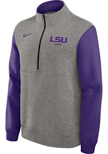 Nike LSU Tigers Mens Grey Club Fleece Long Sleeve Qtr Zip Fashion Pullover