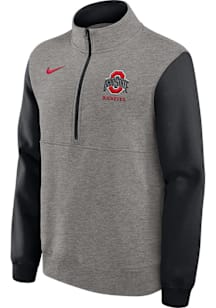 Nike Ohio State Buckeyes Mens Grey Club Fleece Long Sleeve Qtr Zip Fashion Pullover