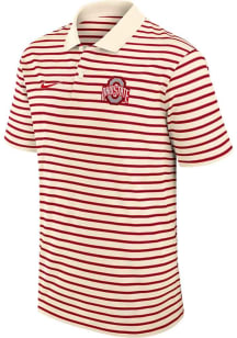 Mens Ohio State Buckeyes Natural Nike Primary Logo Striped Short Sleeve Polo Shirt