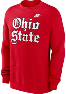 Mens Ohio State Buckeyes Red Nike Old English Crew Sweatshirt