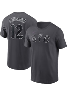 Francisco Lindor New York Mets Grey Name Number Short Sleeve Player T Shirt
