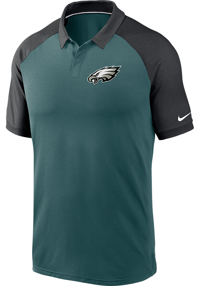 Nike Philadelphia Eagles Mens Midnight Green Raglan Short Sleeve Polo