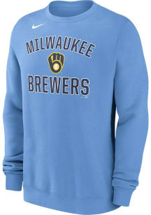 Nike Milwaukee Brewers Mens Light Blue Number One Graphic Long Sleeve Crew Sweatshirt