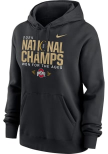 Womens Ohio State Buckeyes Black Nike 2024 Football National Champions Locker Room Hooded Sweats..