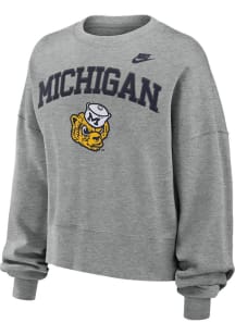 Nike Michigan Wolverines Womens Grey Fangear Crew Sweatshirt