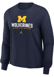 Womens Michigan Wolverines Navy Blue Nike Boxy Top LS Tee