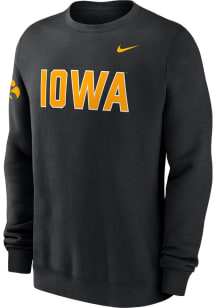 Mens Iowa Hawkeyes Black Nike Club Fleece Crew Sweatshirt