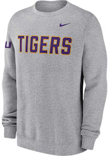 Nike LSU Tigers Mens Grey Club Fleece Long Sleeve Crew Sweatshirt