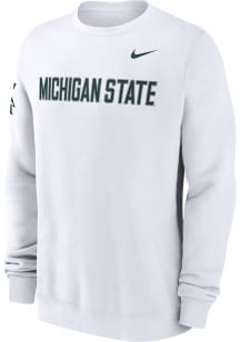 Mens Michigan State Spartans White Nike Club Fleece Crew Sweatshirt