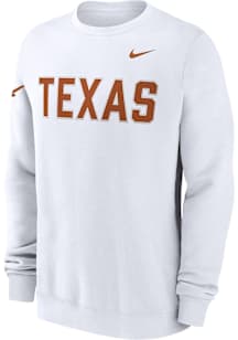 Nike Texas Longhorns Mens White Club Fleece Long Sleeve Crew Sweatshirt