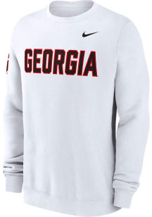 Nike Georgia Bulldogs Mens White Club Fleece Long Sleeve Crew Sweatshirt