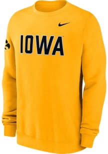 Mens Iowa Hawkeyes Gold Nike Club Fleece Crew Sweatshirt