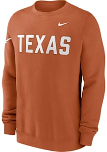 Nike Texas Longhorns Mens Burnt Orange Club Fleece Long Sleeve Crew Sweatshirt