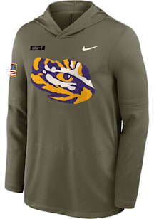 Nike LSU Tigers Mens Olive Military Appreciation Dri-FIT Long Sleeve Lightweight Hoodie