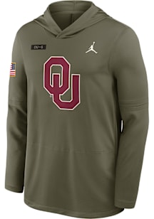 Nike Oklahoma Sooners Mens Olive Military Appreciation Jordan Dri-FIT Long Sleeve Lightweight Hood..