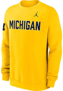 Mens Michigan Wolverines Yellow Nike Club Fleece Crew Sweatshirt