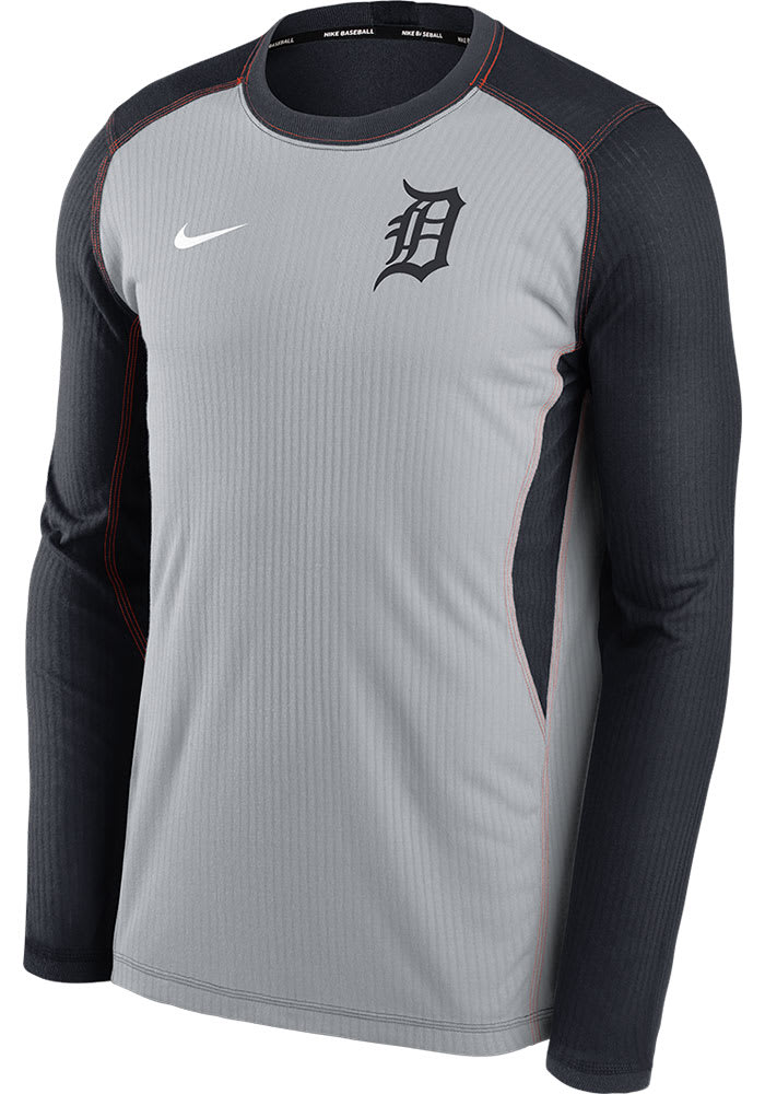 Nike Detroit Tigers Mens Grey Raglan Crew Long Sleeve Sweatshirt