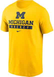 Nike Michigan Wolverines Yellow Ice Hockey Short Sleeve T Shirt