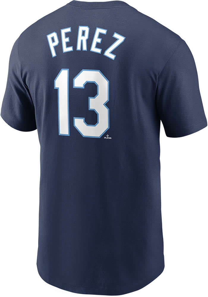 Salvador Perez Kansas City Royals Navy Blue Name Number Short Sleeve Player T Shirt