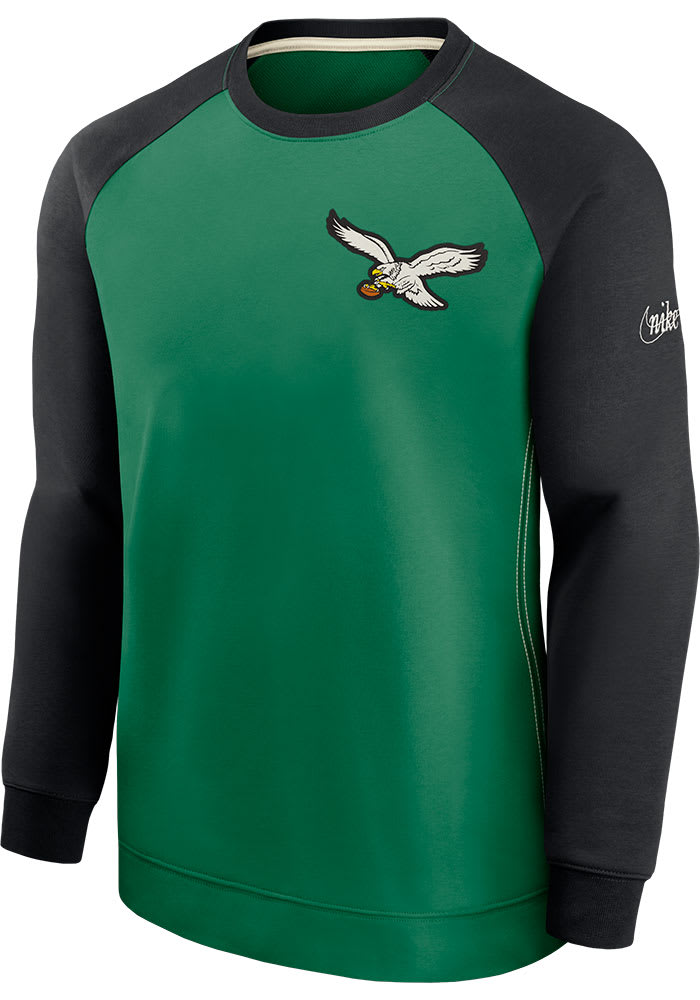 Men's New Era Green Philadelphia Eagles Throwback Raglan Long Sleeve T-Shirt