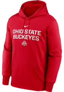 Mens Ohio State Buckeyes Red Nike Wordmark Long Sleeve Hoodie