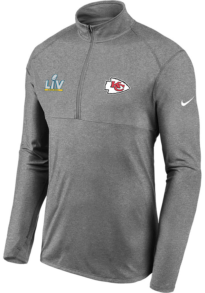 Nike Kansas City Chiefs Mens Grey Super Bowl LV Team Bound Long Sleeve 1/4 Zip Pullover