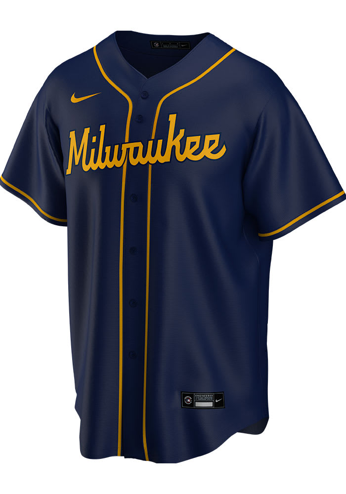 Nike Men's Milwaukee Brewers Navy Alternate Replica Team Jersey