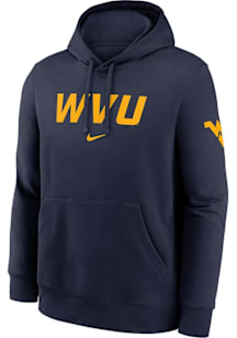 Nike West Virginia Mountaineers Mens Navy Blue Club Fleece Two Hit Long Sleeve Hoodie