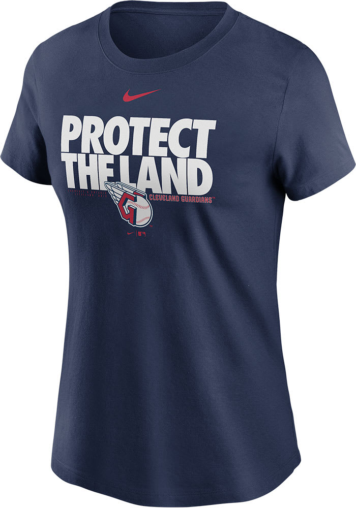 Nike Cleveland Guardians Womens Navy Blue Protect the Land Short Sleeve T-Shirt