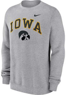 Mens Iowa Hawkeyes Grey Nike Club Fleece Crew Sweatshirt