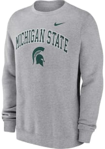 Mens Michigan State Spartans Grey Nike Club Fleece Crew Sweatshirt