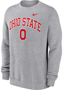 Nike Ohio State Buckeyes Mens Grey Club Fleece Long Sleeve Crew Sweatshirt