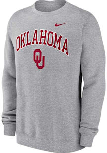 Nike Oklahoma Sooners Mens Grey Club Fleece Long Sleeve Crew Sweatshirt