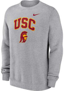 Nike USC Trojans Mens Grey Club Fleece Long Sleeve Crew Sweatshirt