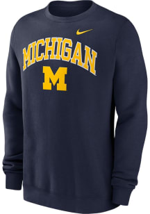 Mens Michigan Wolverines Blue Nike Club Fleece Crew Sweatshirt