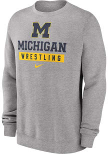 Mens Michigan Wolverines Grey Nike Fleece Crew Sweatshirt