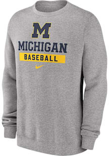 Nike Michigan Wolverines Mens Grey Logo Long Sleeve Crew Sweatshirt