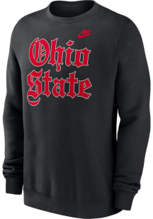 Mens Ohio State Buckeyes Black Nike Club Fleece Crew Sweatshirt